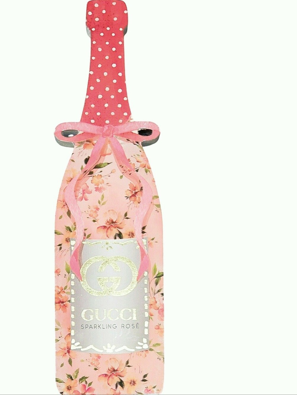 At Home Gucci Sparkling Rose Champagne Bottle Watercolor Print Wood Decor